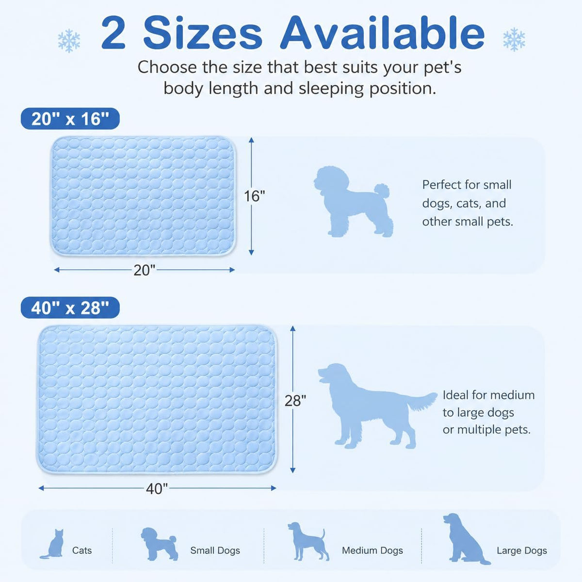 Pet Cooling Mat for Cats, Dogs and Small Pets, Breathable Ice Silk Cooling Pad, Gel-Free Washable Foldable Pet Bed Mat for Crate, Sofa, Carrier and Floor 20" X 16"