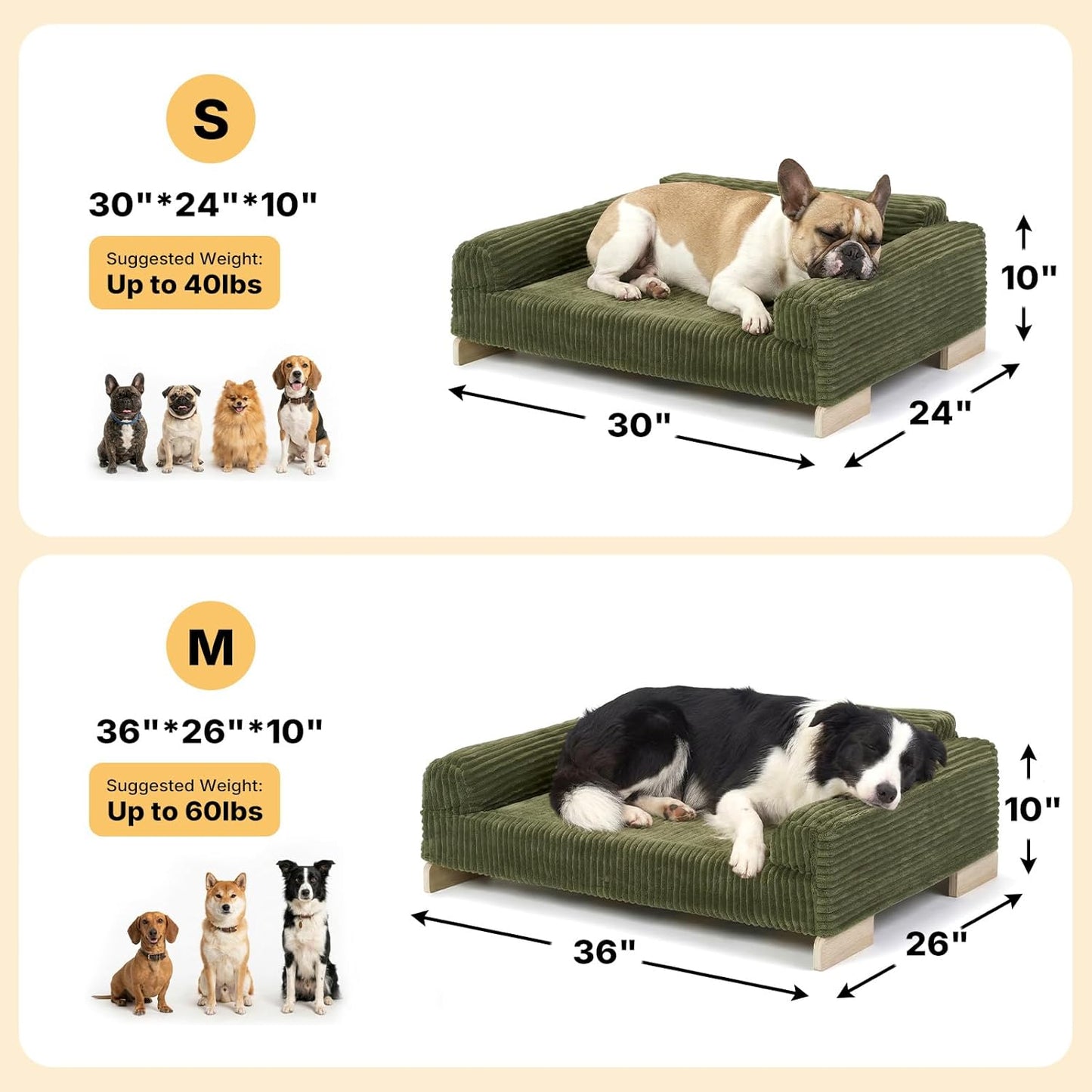 Veehoo Elevated Dog Bed Indoor, Wood Furniture Style Dog Couch Sofa with Removable Washable Cover, Cute & Durable Dogs Bed Furniture for Small Dogs & Puppies up to 40 Lbs
