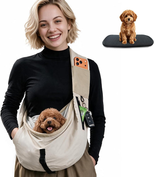 Dog Sling Carrier for Small Dogs 5-20 Lbs, Rigid Hard Bottom, Hands-Free