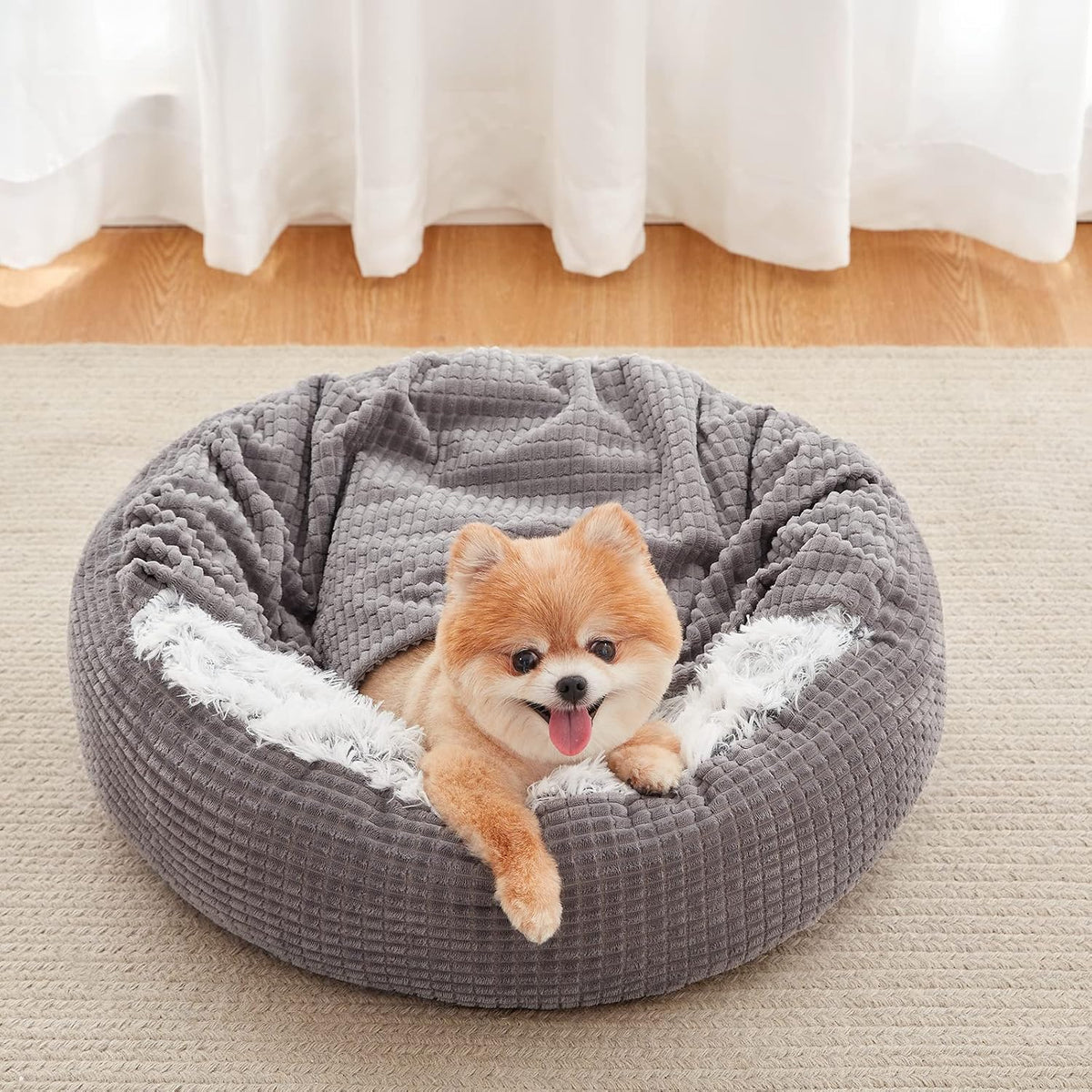MIXJOY Small Dog Bed Cat Bed with Blanket Attached Donut Washable, 23In