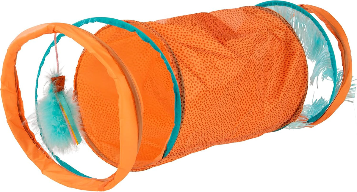 Instincts by Smartykat Teaser Tunnel Activity Tunnel Cat Toy W/Fringe & Feather Teaser Cat Toy - Orange, One Size
