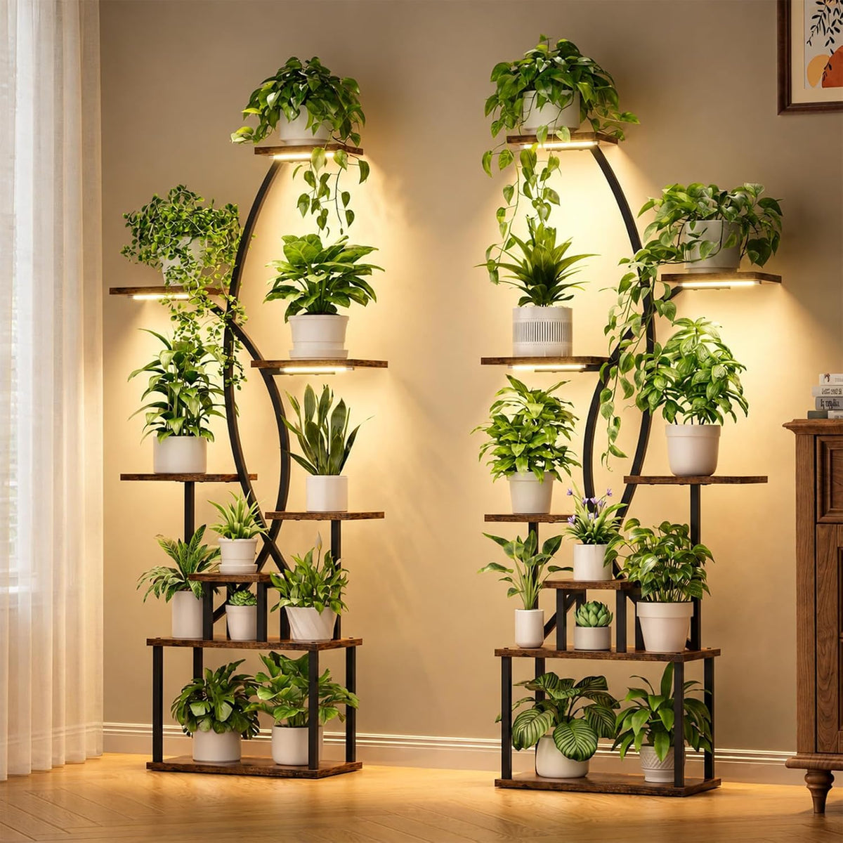 JUSTOGO Plant Stand Indoor with Grow Lights, 16 Tiered Plant Shelf, 2 Pack