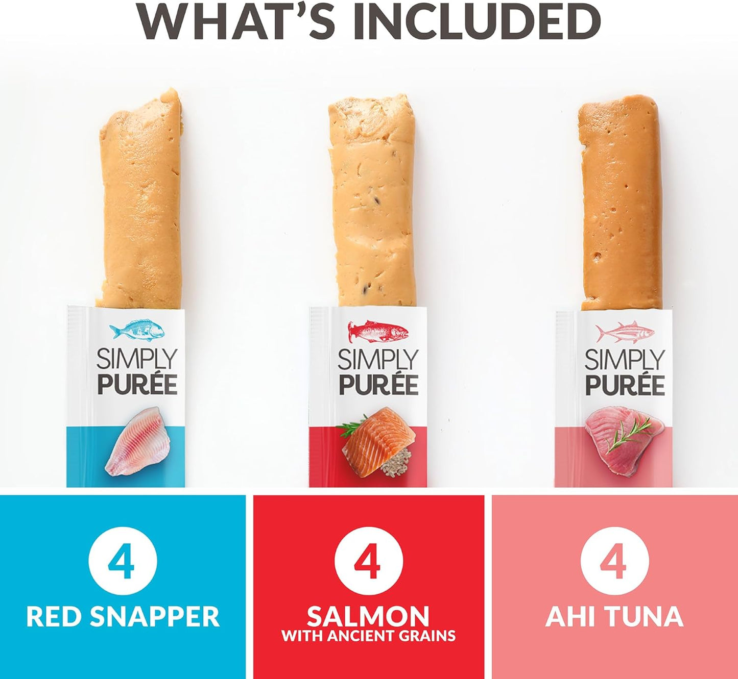 Wild Eats Lickable Cat Treats Exotic Fish Variety Pack 12Ct - Ahi Tuna, Wild Pink Salmon, Red Snapper - Puree Bisque