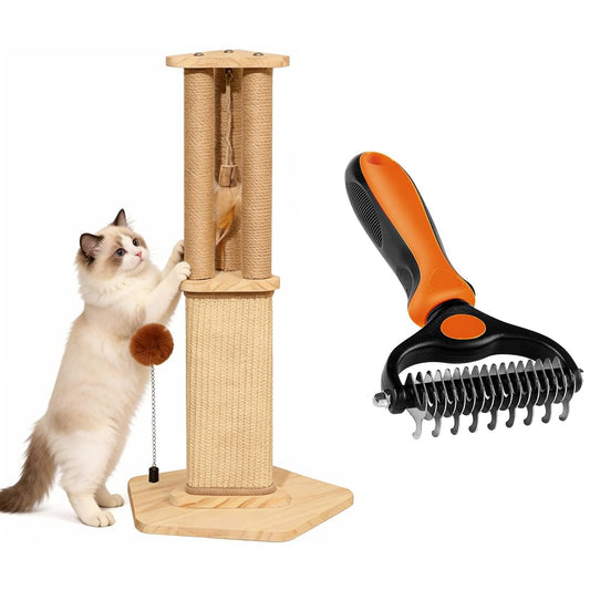 Undercoat Rake for Dogs & Sisal Cat Scratching Post for Indoor Cats