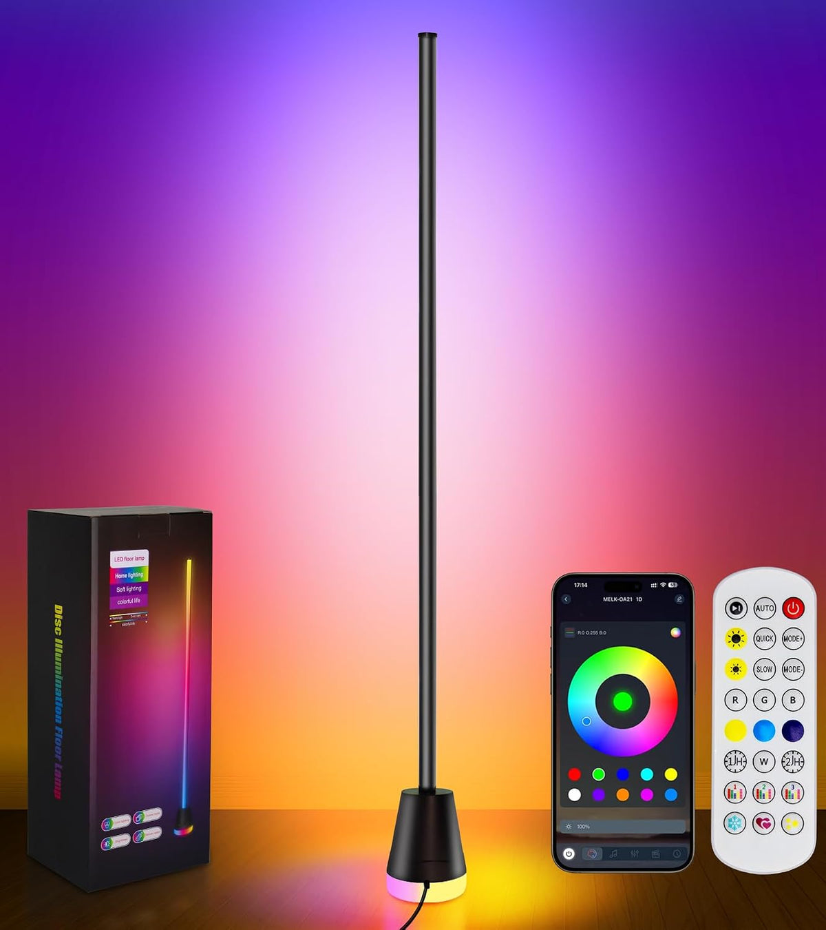 Ericlin 1PCS Smart RGB LED Corner Floor Lamp with App and Remote Control
