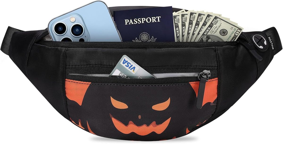 MAXTOP Large Crossbody Fanny Pack with 4-Zipper Pockets,Funny Gag Halloween Gifts for Enjoy Sports Festival Workout Traveling Running Casual Hands-Free Wallets Waist Pack Phone Bag Fits All Phones