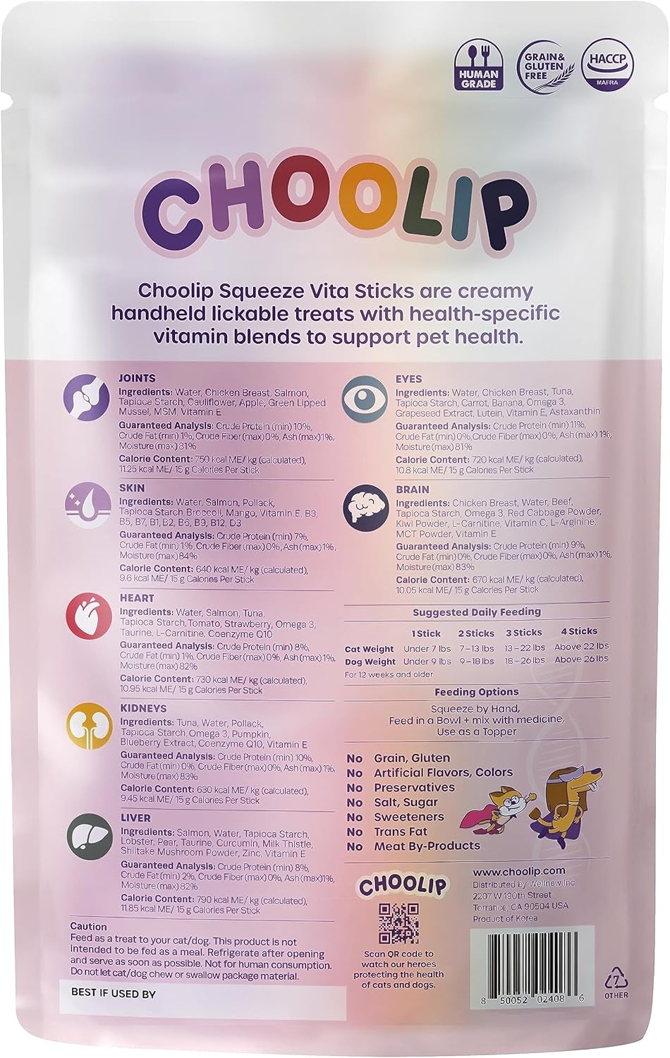 Choolip Squeeze Vita Stick Lickable Cat and Dog Treats - 7-Count Variety Pack - Creamy Puree with Multivitamins for Joints, Skin, Heart, Kidney, Liver, Eyes & Brain - Grain-Free & Vet-Formulated