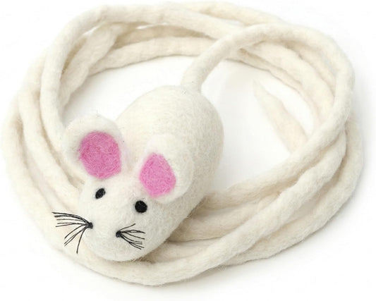 Glaciart One XXL Felt Mouse Cat Toy – 6” Body + 98” Tail – Large Cat Enrichment Toy – 100% Natural Wool with Catnip – Interactive Teaser for Big Cats – Safe Non-Azo Dyes
