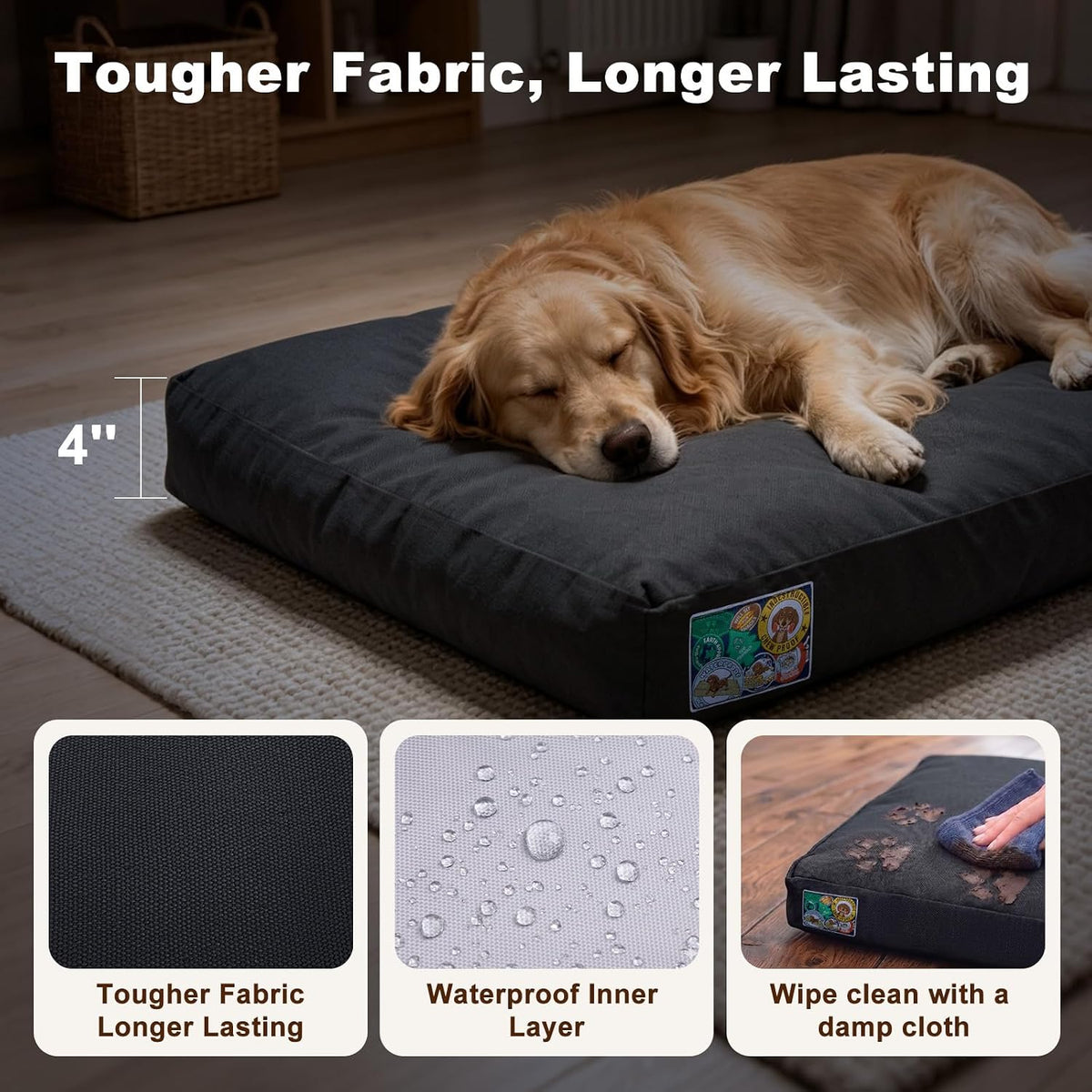 JOEJOY Chew Proof Indestructible Dog Bed for Large Dog, Chewproof Crate Pad