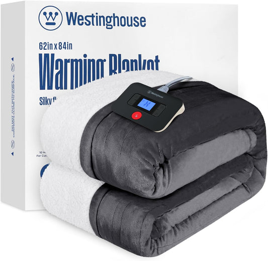 Westinghouse Heated Blanket Twin, 62"X84", Charcoal, ETL Certified