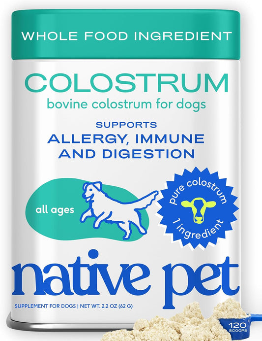 Native Pet Colostrum for Dogs - Bovine Colostrum Powder - Dog Allergy Relief, Itchy Skin Relief, Immune Support & Gut Health - 100% Single-Ingredient Supplement with Bioactive Nutrients - 120 Scoops