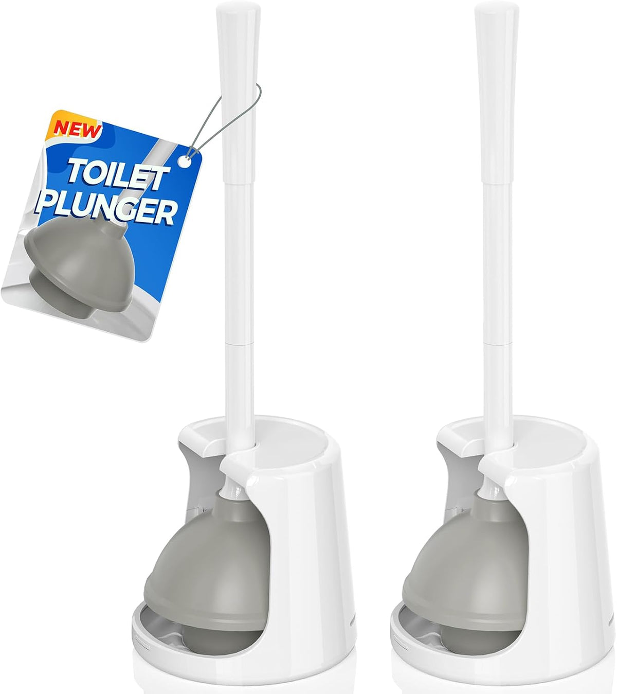 Toilet Plunger with Holder, 2 Pack Plungers for Bathroom Heavy Duty for 5.3-Inch Toilet Drain, Toilet Plunger and Holder Combo for Bathroom Cleaning(White)