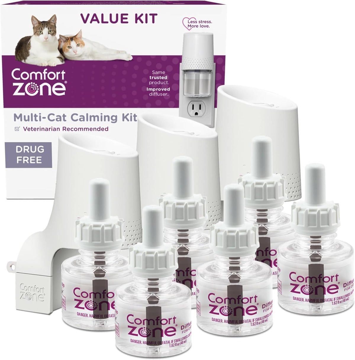 Comfort Zone Muli Cat Calming 3 Room Value Kit, 3 Diffusers & 6 Refills