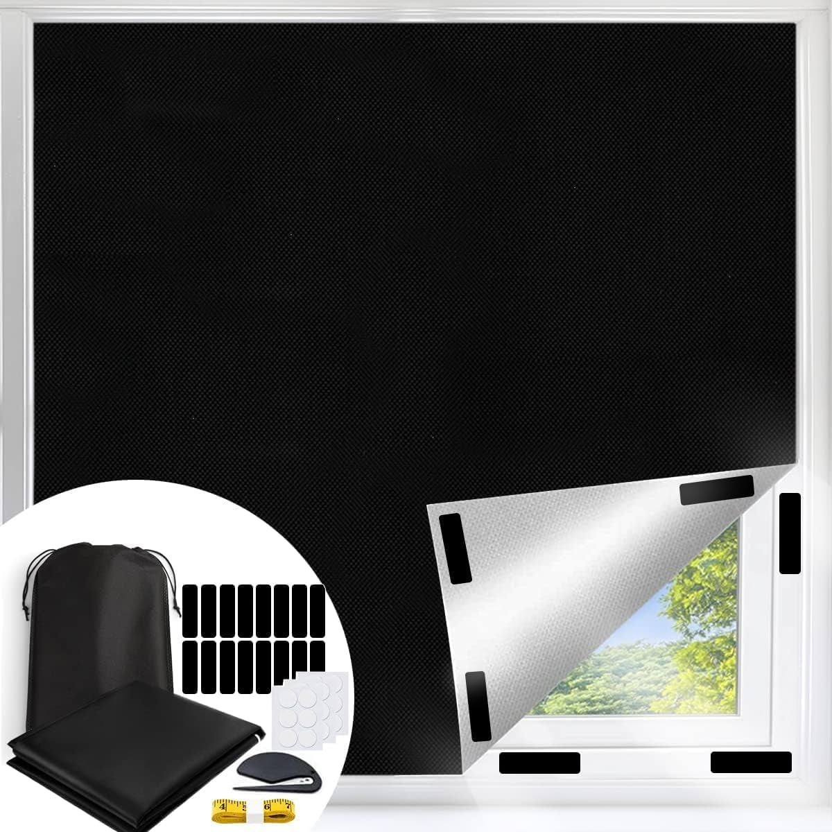 100% Portable Blackout Curtains, Portable DIY Blinds, No Drill Travel Blackout Blinds Sunblock Window Cover Black Out Curtains, for Baby Nursery, Travel, Dorm Room (79" X 57")
