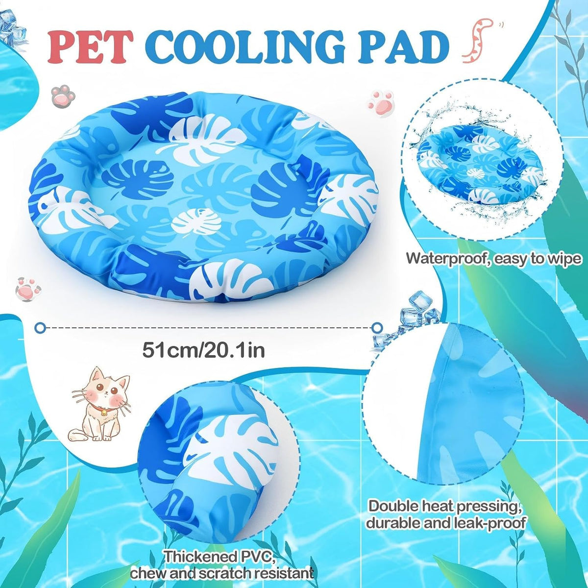 Drydiet Pet Cooling Mat for Cats & Small Dogs, Gel Pad, Washable, 20.1 In