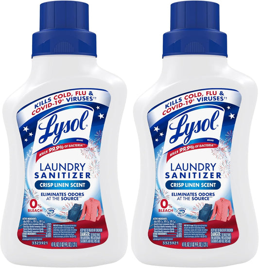 Lysol Disinfectant Laundry Sanitizer & Scent Booster, Detergent Additive, Color Safe Bleach Alternative, Odor Eliminator, Kills Bacteria & Viruses, Crisp Linen Scent, 41 Fl Oz Liquid (Pack of 2)