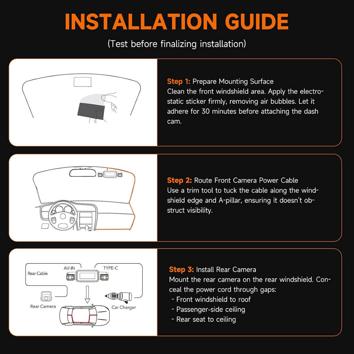 Neideso 360° Dash Cam Front and Rear Inside, 4 Channel Dash Camera for Car