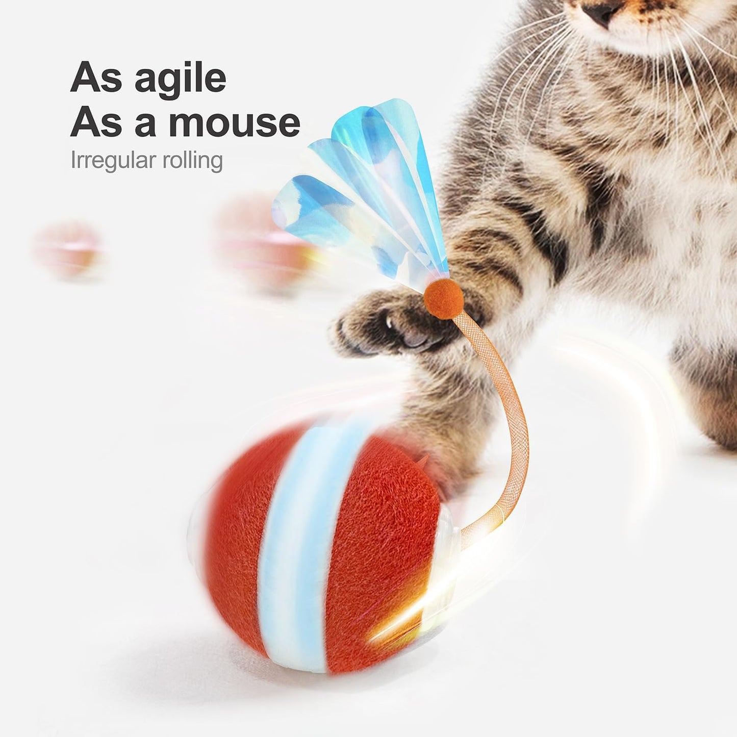 Jkanti Interactive Cat Toys for Indoor Cats,The 3Rd Generation Agile Moving Cat Ball with Elastic Mesh Tail,Automatic Kitten Toys for Bored Indoor Cats,Motion Activated (Orange)