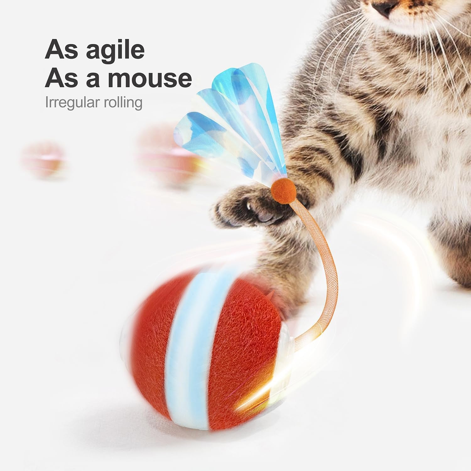 Jkanti Interactive Cat Toys for Indoor Cats,The 3Rd Generation Agile Moving Cat Ball with Elastic Mesh Tail,Automatic Kitten Toys for Bored Indoor Cats,Motion Activated (Orange)