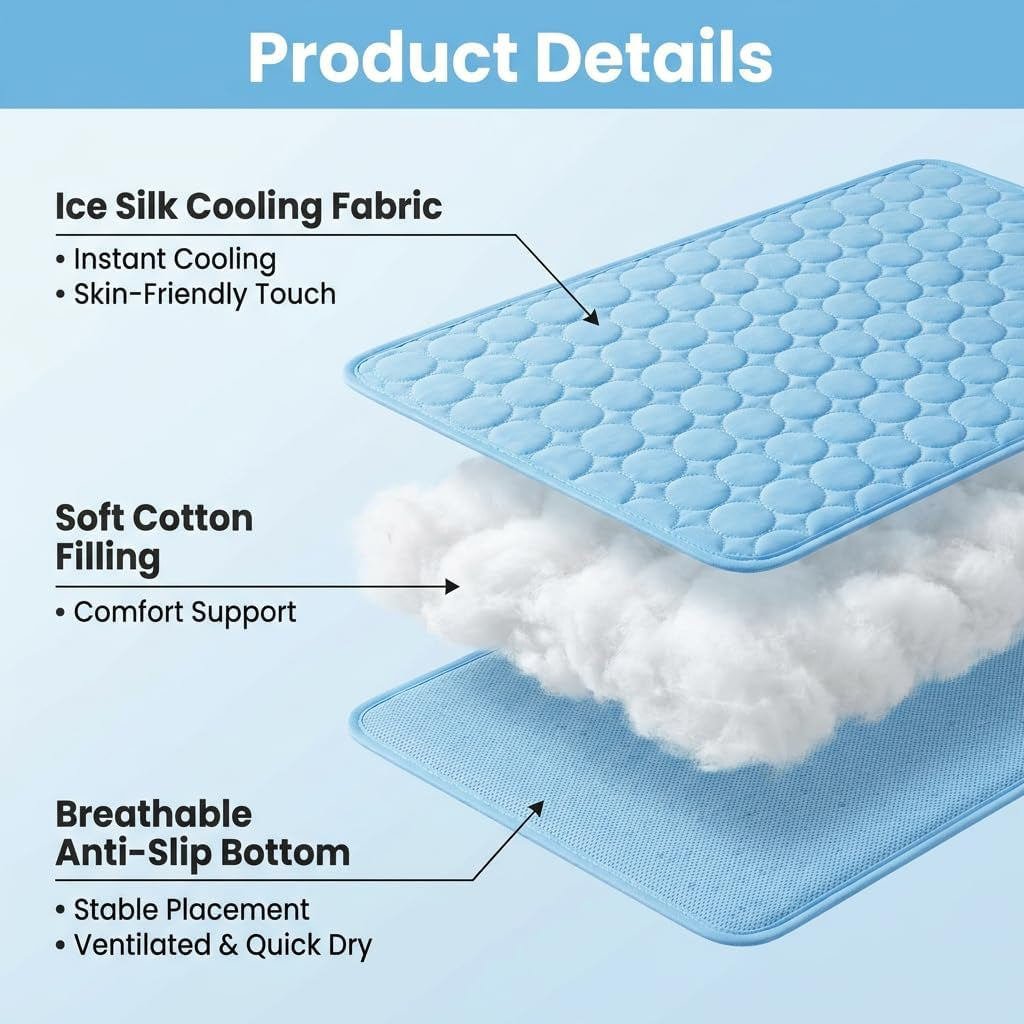 Cooling Mat for Dogs, Large Dog Cooling Mat Outdoor,Self-Cooling Mat for Giant Dogs, Portable & Washable Summer Cool Mat for Car, Crate, and Floor (Blue,59"X39")