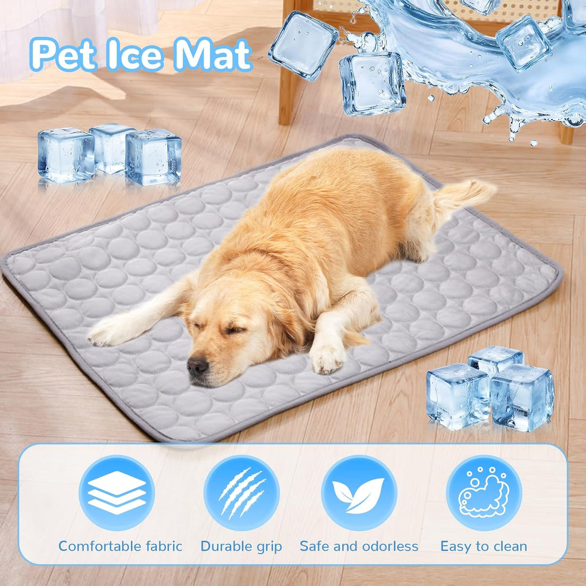 Summer Dog Cooling Mat - Washable Ice Silk Self Cool Pad, No Freeze Needed, Breathable, Washable, Portable Cooling Mat for Small Medium Large Dogs and Cats (39"X27")