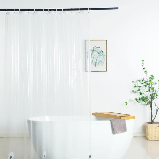 Clear Shower Curtain Liner 72 X 75 Inch, PEVA Heavy Duty Shower Liner with 3 Weights, Transparent, 100% Waterproof
