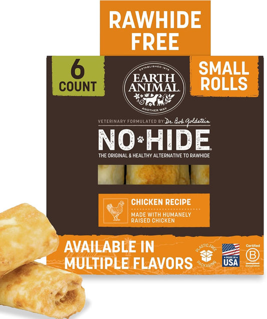 Earth Animal No Hide Dog Chews - Rawhide Free Small Rolls 6 Count Chicken