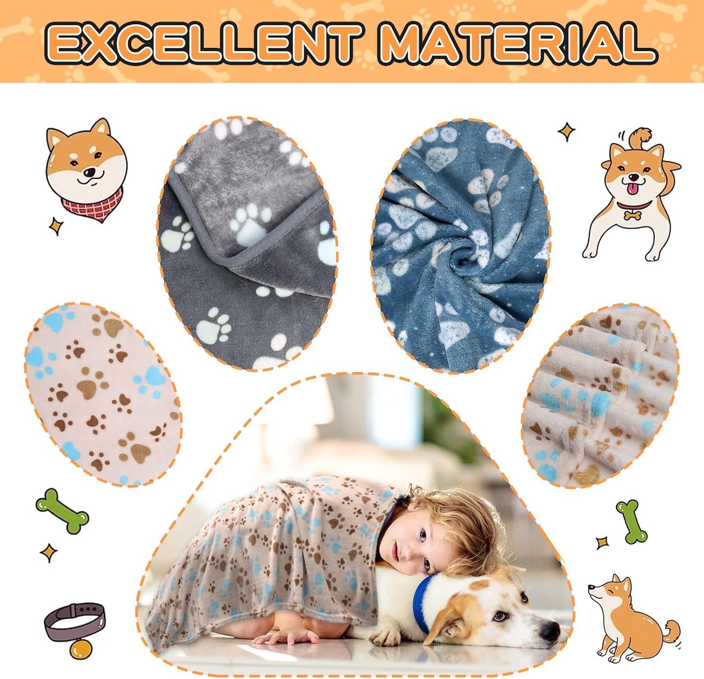 Rezutan 1 Pack 3 Blankets for Dogs, Dog Blanket for Large & Medium Pet Cat, Premium Soft Fluffy Suitable for Dog Kennels & Beds, Sofas, Gifts Puppy Essentials, 41X31Inch, Gray/Blue/Beige