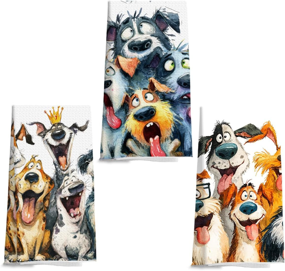 3 Pcs Cute Cartoon Dog Kitchen Towels, Dogs Soft Absorbent Hand Tea Towel