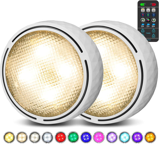 TECOMLIGHT Puck Lights with Remote, 3 White Tones & 13 Colors, White-2 Pack