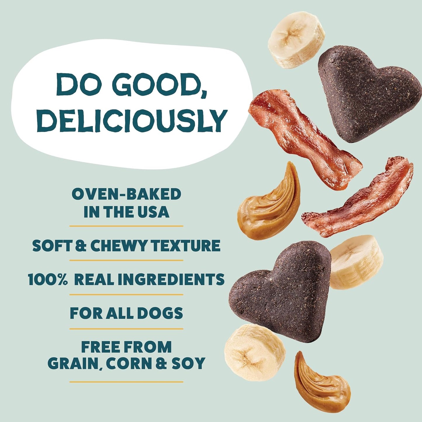 Shameless Pets Soft-Baked Dog Treats, Bananas for Bacon - Natural & Healthy Dog Chews for Skin & Coat Support with Omega 3 & 6 - Biscuits Baked & Made in USA, Free from Grain, Corn & Soy - 1-Pack