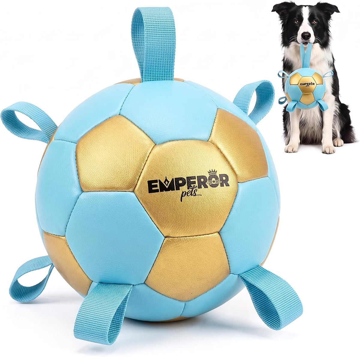 EMPEROR PETS Dog Toys, Dog Soccer Ball with Grab Tabs, Herding Toy -Blue