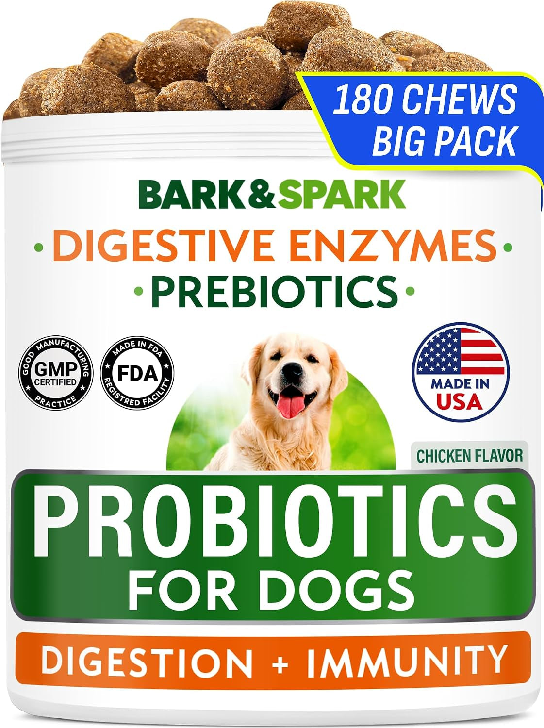 BARK&SPARK Dog Probiotics, Digestive Health Chews with Fiber & Enzymes