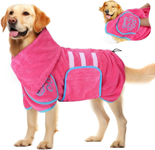 Slowton Dog Bathrobe Drying Coat – Super Absorbent Fast Drying, Pink, XL