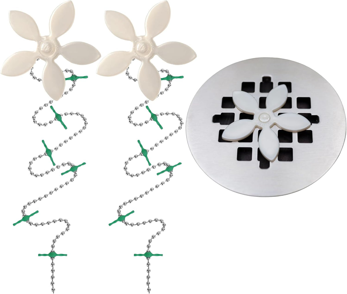 Drainwig Shower Drain Hair Catcher – Disposable Bathroom Hair Trap, Easy to Install in Shower Drain Cover, Helps Prevent Clogs – as Seen on Shark Tank – White Flower (2-Pack)