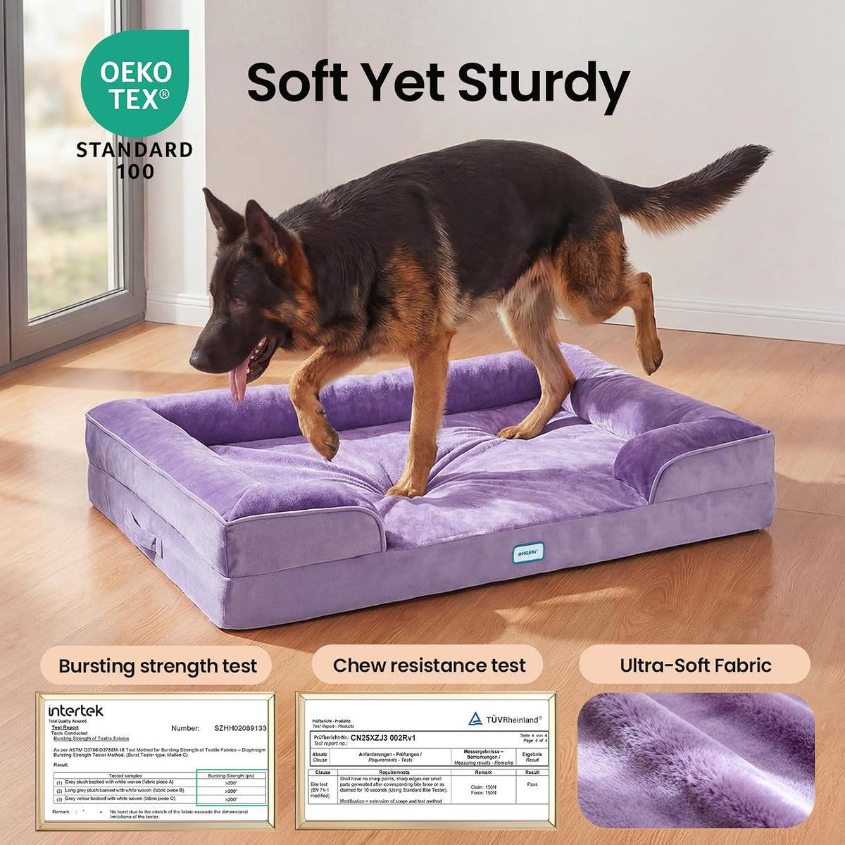 Ohgeni Orthopedic Extra Large Dog Bed Couch, Memory Foam, 44-Inch (Purple)
