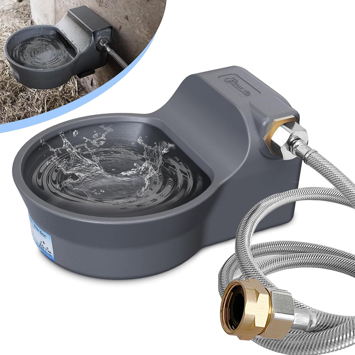 Automatic Dog Water Dispenser with Anti-Tip Bracket, 68 Oz Outdoor Dog Water Bowl Dispenser, Auto Refill Water Feeder for Pets & Livestock, Food Grade Waterer Fit 3/4" GHT Faucet, Wide Mouth