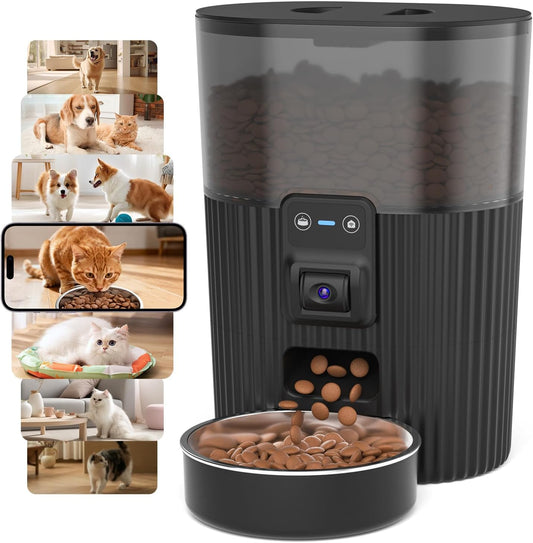 PAPIFEED Automatic Cat Feeder with Camera, 3L Cat Food Dispenser with App, 2.4G Wifi Timed Cat Feeder for Dry Food, 2-Way Audio, Smart Pet Feeder for Small Dog, 10 Meals/Day, 6 Portions/Meal