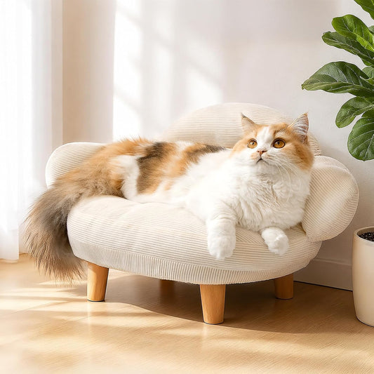 White Cat Sofa Bed, Furniture Style Pet Couch with Pine Wood Legs