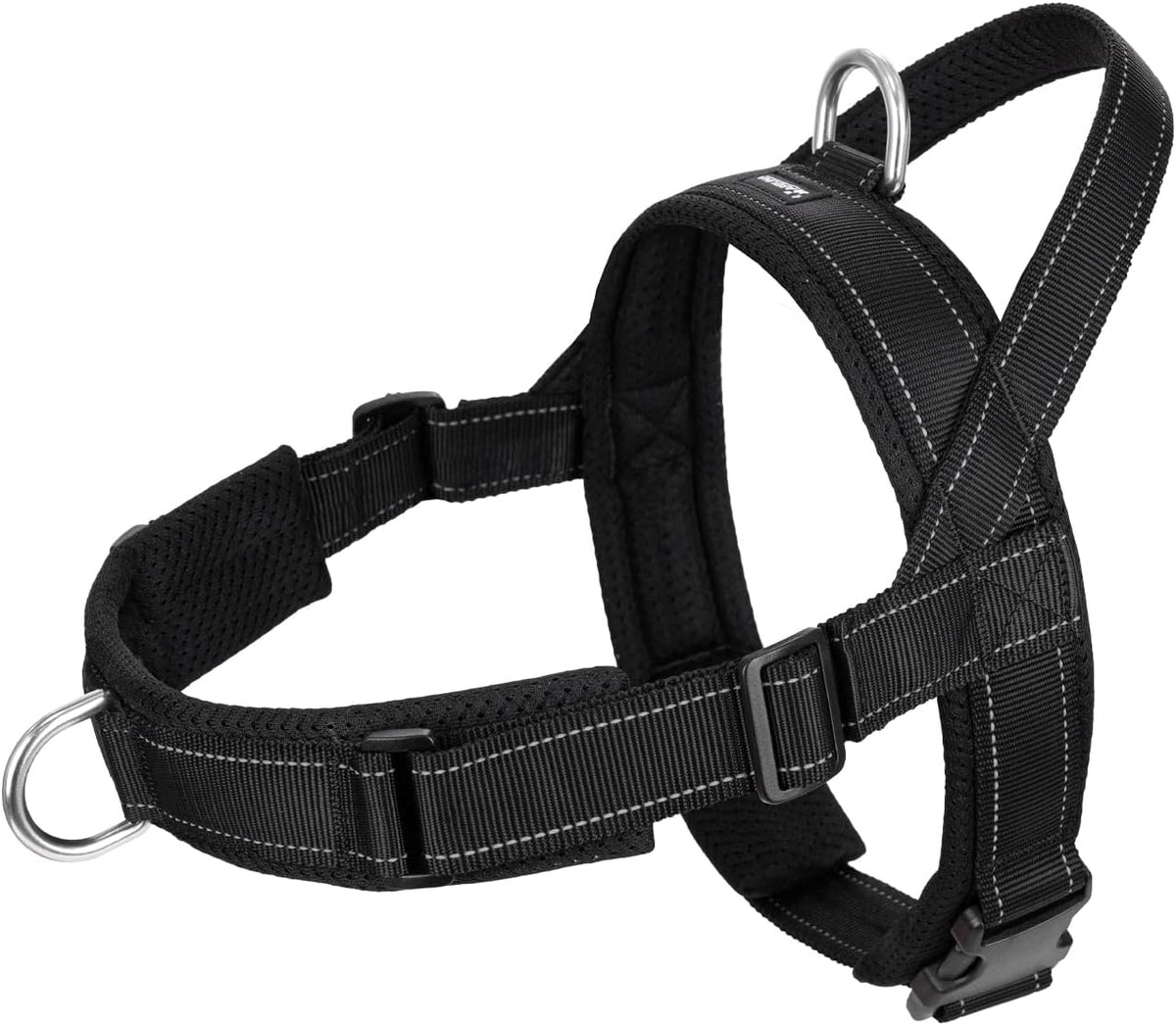 No Pull Dog Harness with Soft Mesh Padded, Fully Adjustable Walking Harness with Handle for Medium Large Dogs, Reflective Front Clip Harness for Training and Hiking, Black, M