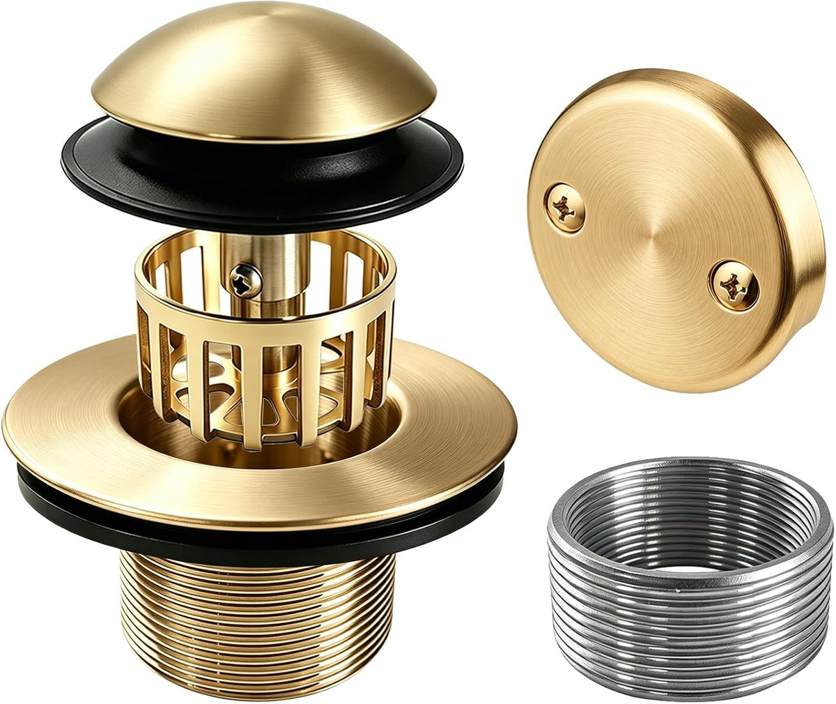 Tub Drain and Overflow Kit, Pop-Up Stopper with Hair Catcher