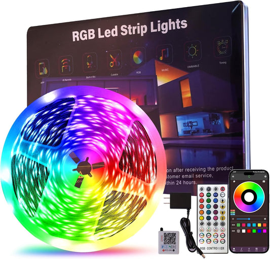 100 FT LED Lights for Bedroom，With 44 Key Infrared Remote Control and Bluetooth Application Smart LED Strip Lights, Music Synchronous Color Changing Light Strip, Used for Room Kitchen Party Decoration