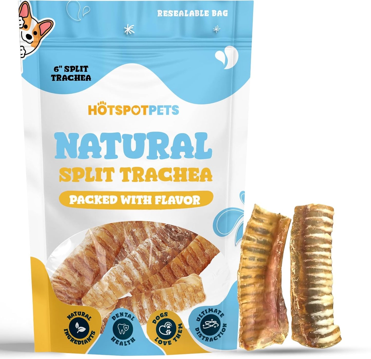 Hotspot Pets Premium Beef Trachea for Dogs 6" Strips Split -(20 Pack) All Natural Grass-Fed Beef Dog Chews, Rich in Glucosamine Chondroitin for Joint Health, Single Ingredient No Rawhide Dog Treats