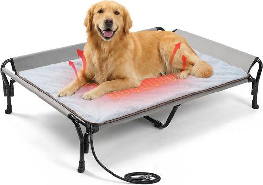 Veehoo Elevated Heated Dog Bed for Large Dogs & Cats, Constant Warmth