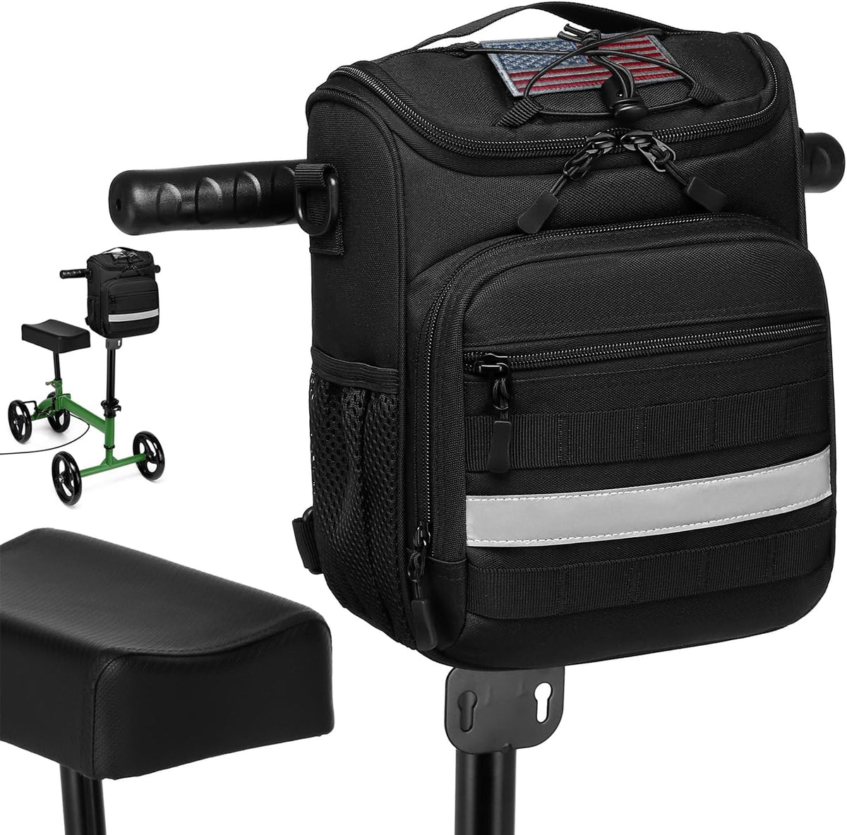 HAMBOLY Knee Walker Handlebar Bag Front Basket with Cooler Pocket Accessory Carrying Pack for Knees Scooter, Black
