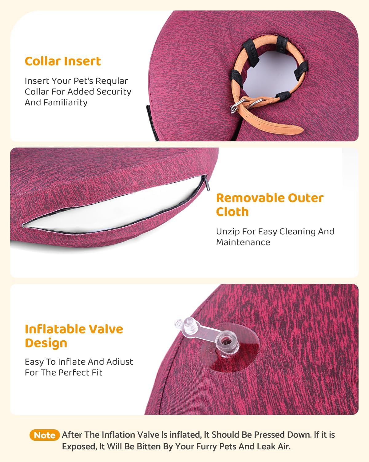 MIDOG Inflatable Dog Cone Collar – Soft Dog Cone Alternative after Surgery, Comfortable Recovery Neck Donut Ecollar for Small Medium & Large Dogs and Cats to Stop Licking & Vision-Friendly (Rose,L)
