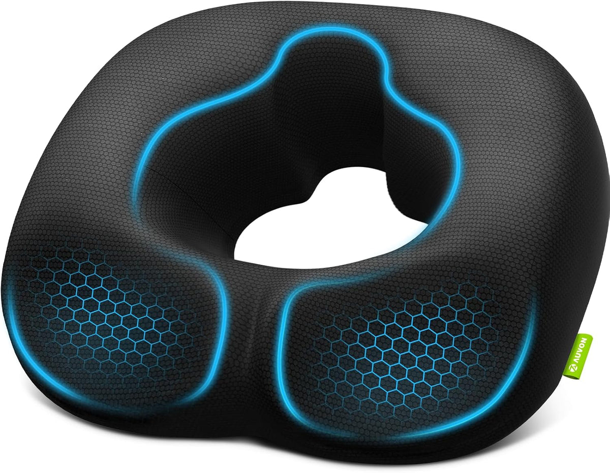 AUVON Sensitive Care Donut Pillow Seat Cushion for Hemorrhoids & Post-Surgery, Sciatica Relief, Donut Chair Cushions with Sloped Design for Thigh Pressure Relief, Memory Foam Lifting Cushions