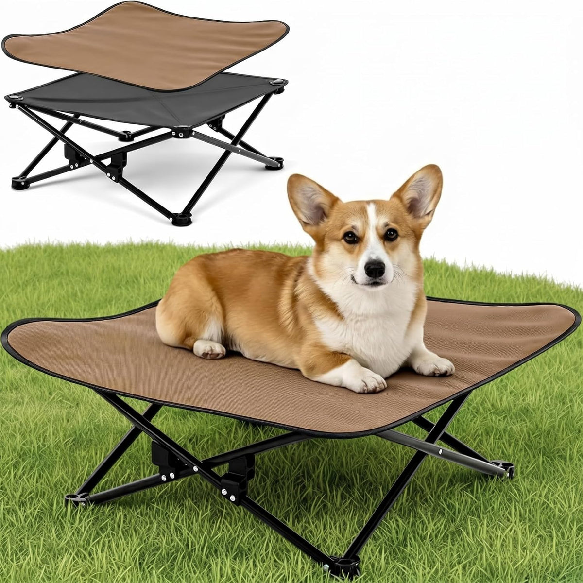 Leinuosen Elevated Dog Bed for Small Dogs 27.5" X 27.5" X8" Camping Chair Dog Portable Folding Raised Pet Cot Warm Outdoor Pet Bed with Breathable Mesh No Slip Feet Matching Carry Bag for Winter