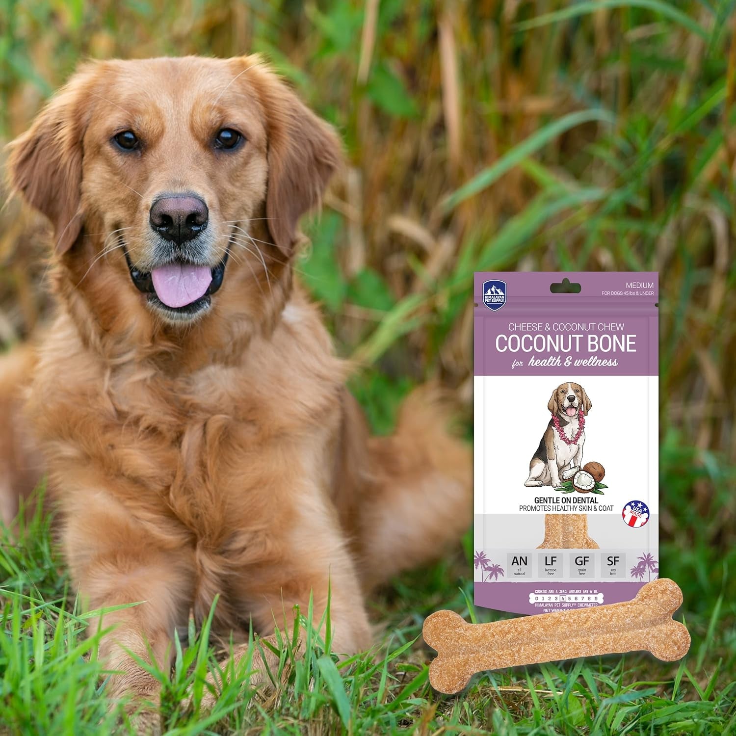 Coconut and Himalayan Cheese Dog Chew | Long Lasting, Stain Free, Protein Rich, Low Odor | 100% Natural, Healthy & Safe | No Lactose, Gluten or Grains | Coconut Bone | for Dogs 45 Lbs & Smaller