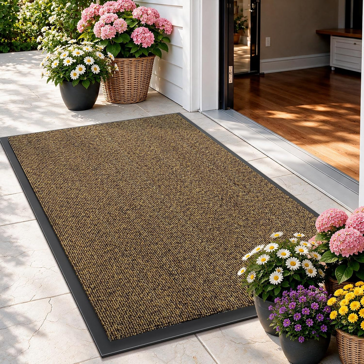 Dirt Trapper Door Mat, 17"X30" Front Door Mat outside Entrance Brown